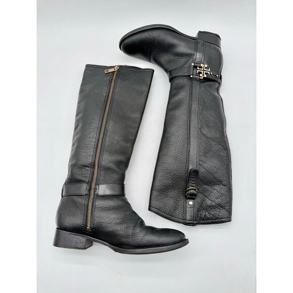 Tory Burch Elina Tall Black Textured Pebbled Leather Riding Boots Women's 7.5 - Picture 7 of 10